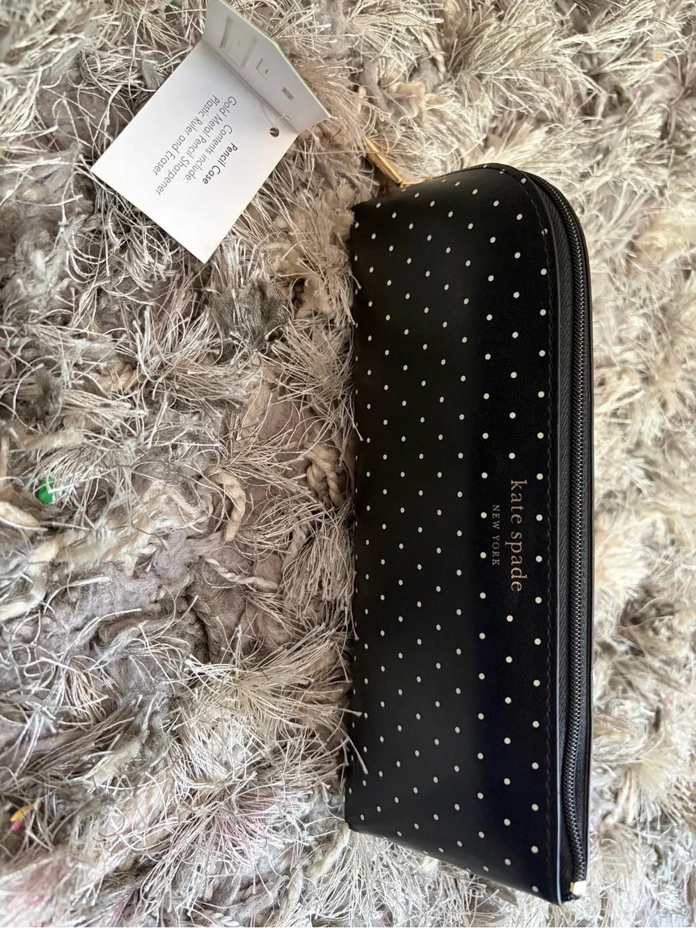 NWT kate spade Black with White Polka Dot Pencil Case